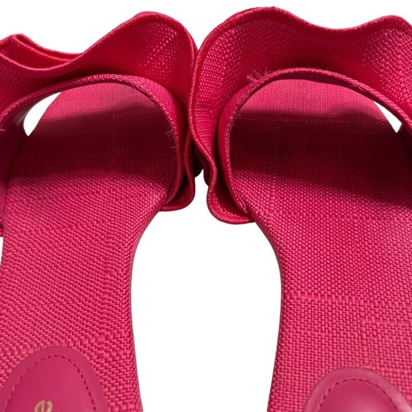 Larroudé Ivy Ruffle Flat Mule Pink Raffia Size 8 - Picture 8 of 12